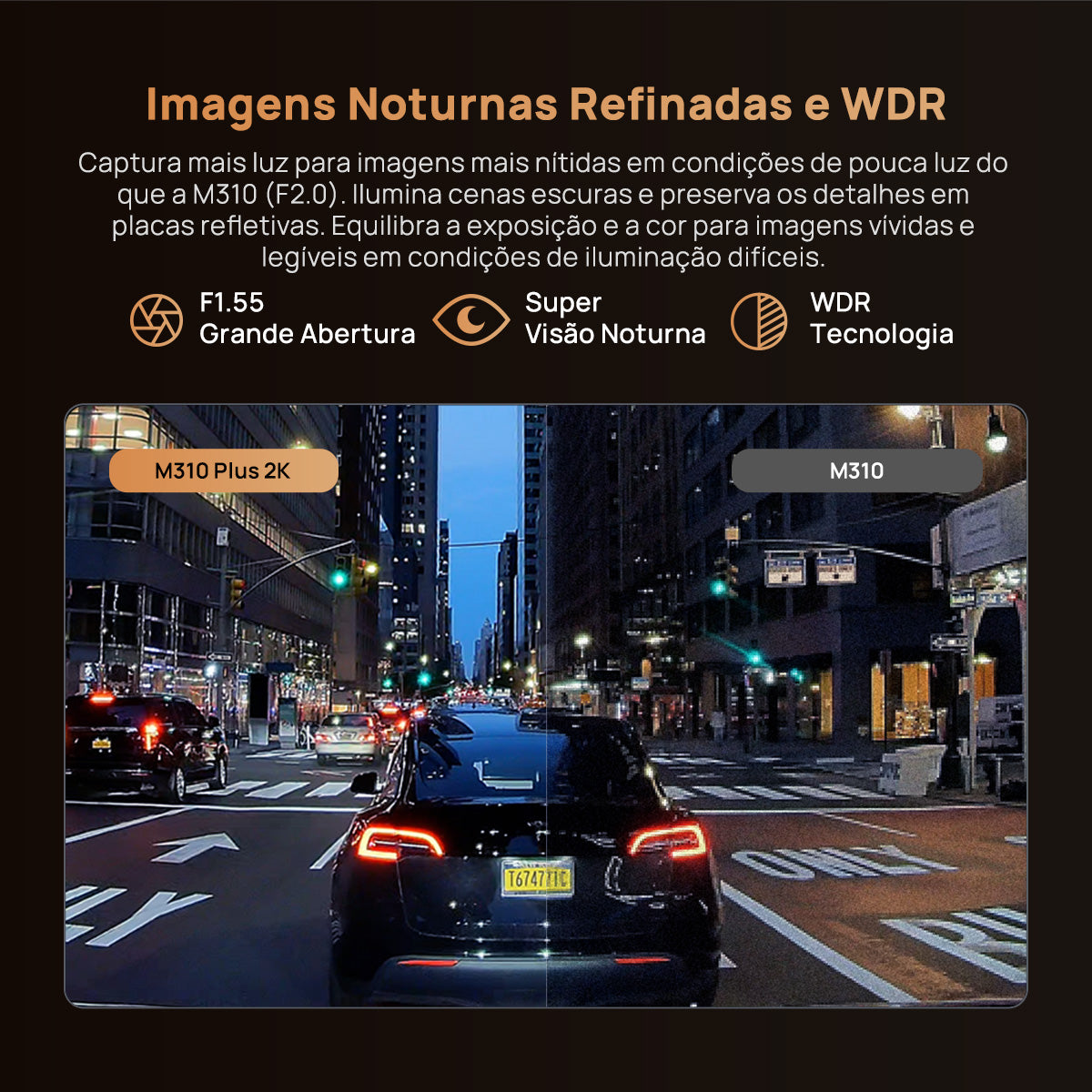 Câmera Automotiva 70mai M310 Wi-Fi 2K QHD 1296P G-Sensor APP Câmera Veicular Controle de Voz Visão Noturna HD 24H Amplo Ângulo de 130°