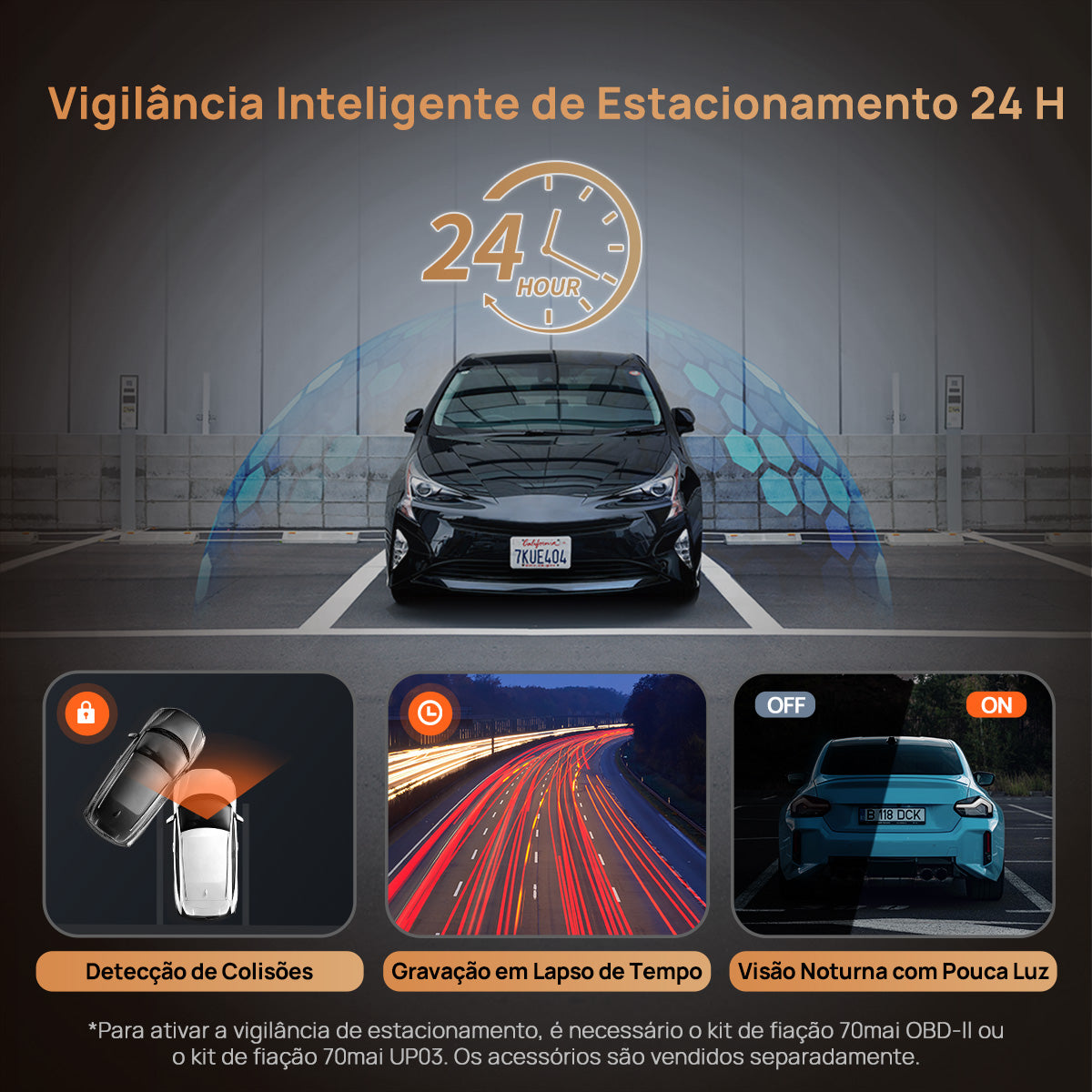 Câmera Automotiva 70mai M310 Wi-Fi 2K QHD 1296P G-Sensor APP Câmera Veicular Controle de Voz Visão Noturna HD 24H Amplo Ângulo de 130°