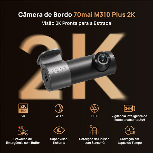 Câmera Automotiva 70mai M310 Wi-Fi 2K QHD 1296P G-Sensor APP Câmera Veicular Controle de Voz Visão Noturna HD 24H Amplo Ângulo de 130°